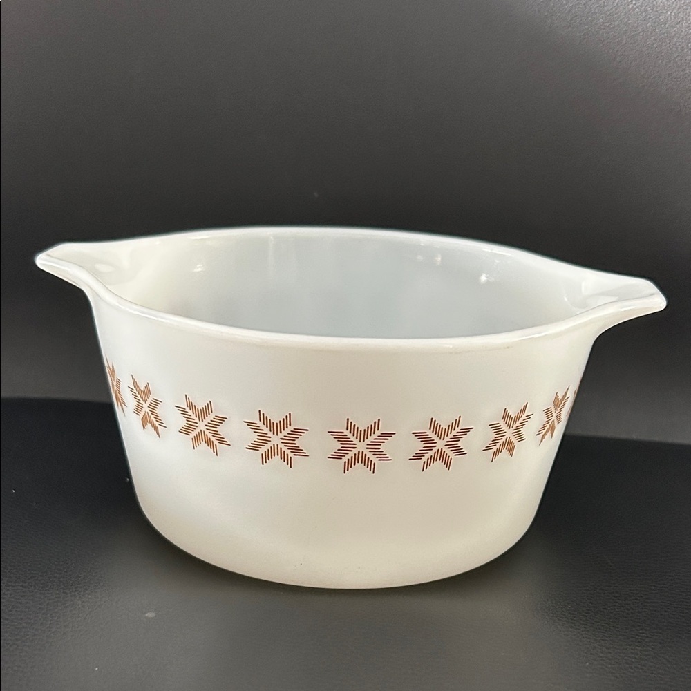 Pyrex Vintage White Bowl with Brown Star Pattern Homestead Excellent Condition